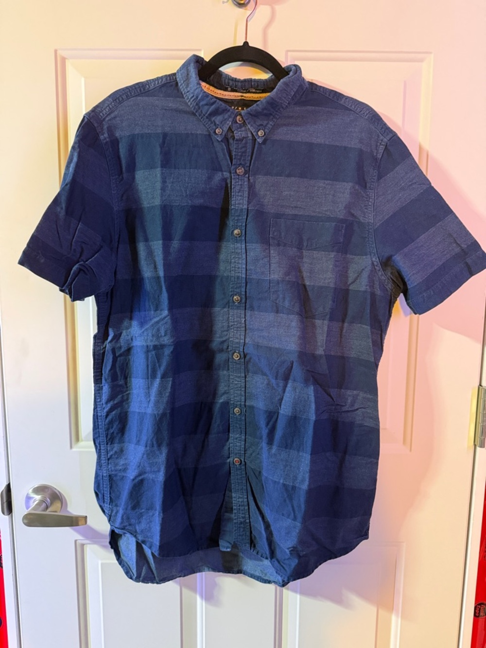 21 Men Men's Short-Sleeve Button-Down Shirt - Blue XL